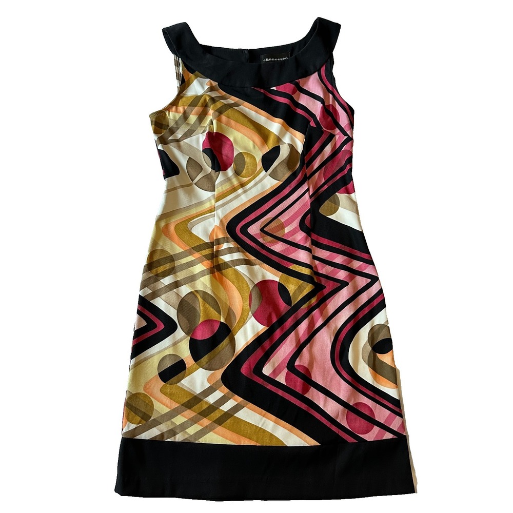 Connected Apparel Sleeveless Dress Size 10 Pink Green Geometric Circle Dress